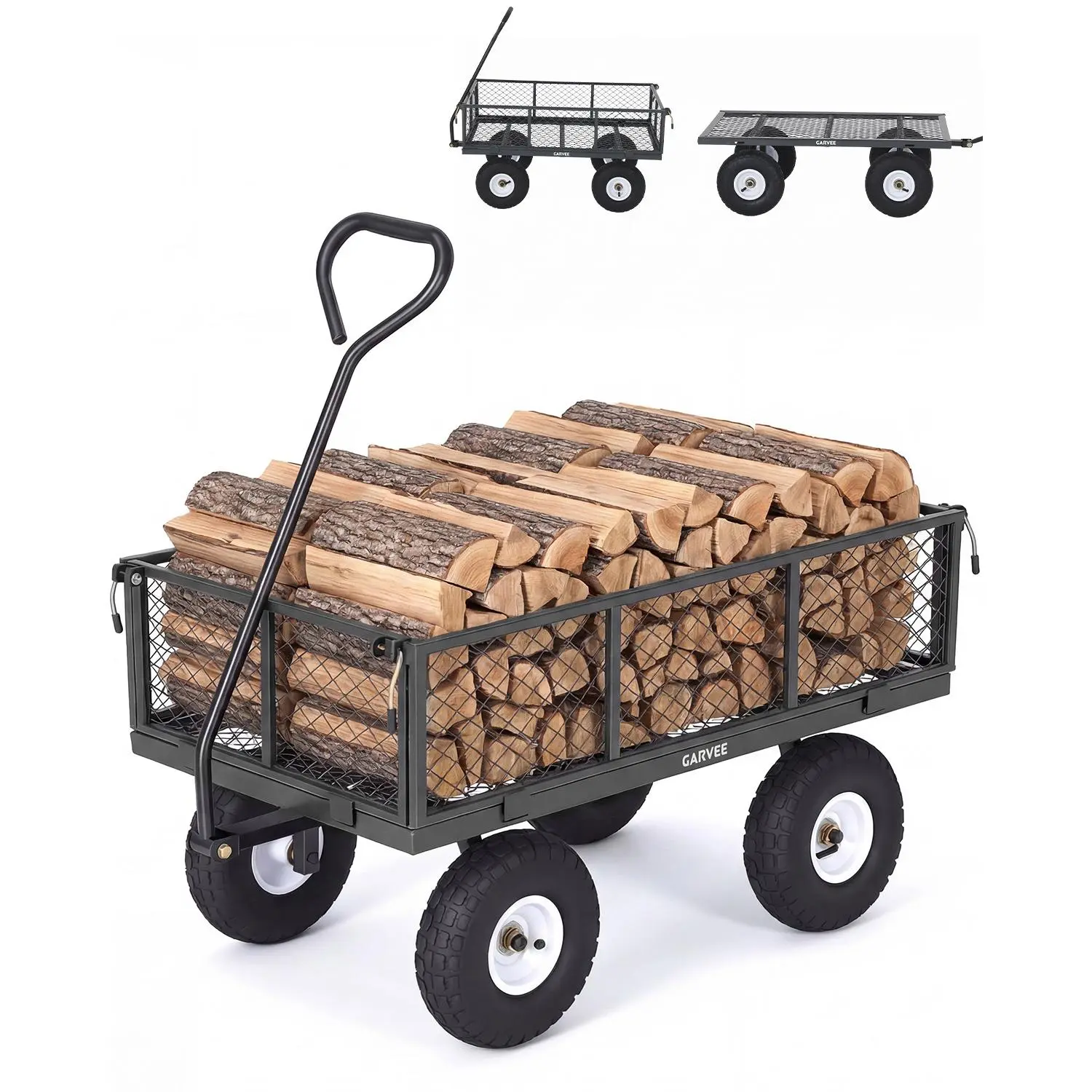 Garvee Heavy Duty Garden Cart Wagon – 800LBS Capacity, 10" All-Terrain Tires, Removable Mesh Sides – Steel Utility Yard Cart for Landscaping & Gardening