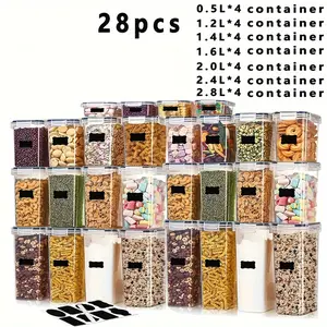 New 28pcs BPA-Free Airtight Food Storage Containers with Labels and Marker - Keep Cereal Pasta Flour and Sugar Fresh - Dishwasher Safe Kitchen Pantry Organization and Storage Solution Plastic Rectangle