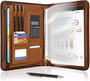 Portfolio Binder, 3-Ring Folder Organizer, Includes 5 Sheet Protectors and a Pen, Vegan Leather A4 Padfolio for Tablets, Business Conferences Professional Document Organizer, Office Supplies