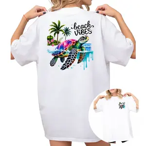 Beach Vibes Sea Turtle Graphic Tee For Women Cute Summer Vacation Shirt Casual Short Sleeve Crewneck Fit Soft Trendy Coastal Outfit
