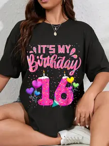 100% Cotton Unisex It's My 16th Birthday Doughnut Happy 16 Years Old Girl Round Neck Short Sleeve T-Shirt Women's Men Graphic Tee