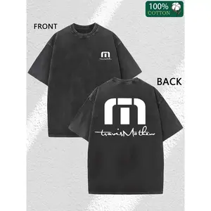 Retro Travis Mathew Cotton Washed T-Shirt, Vintage Washed Crew Neck Tee with Bold Front & Back Print, Casual Men’s Streetwear Top for Sports and Daily Outfit