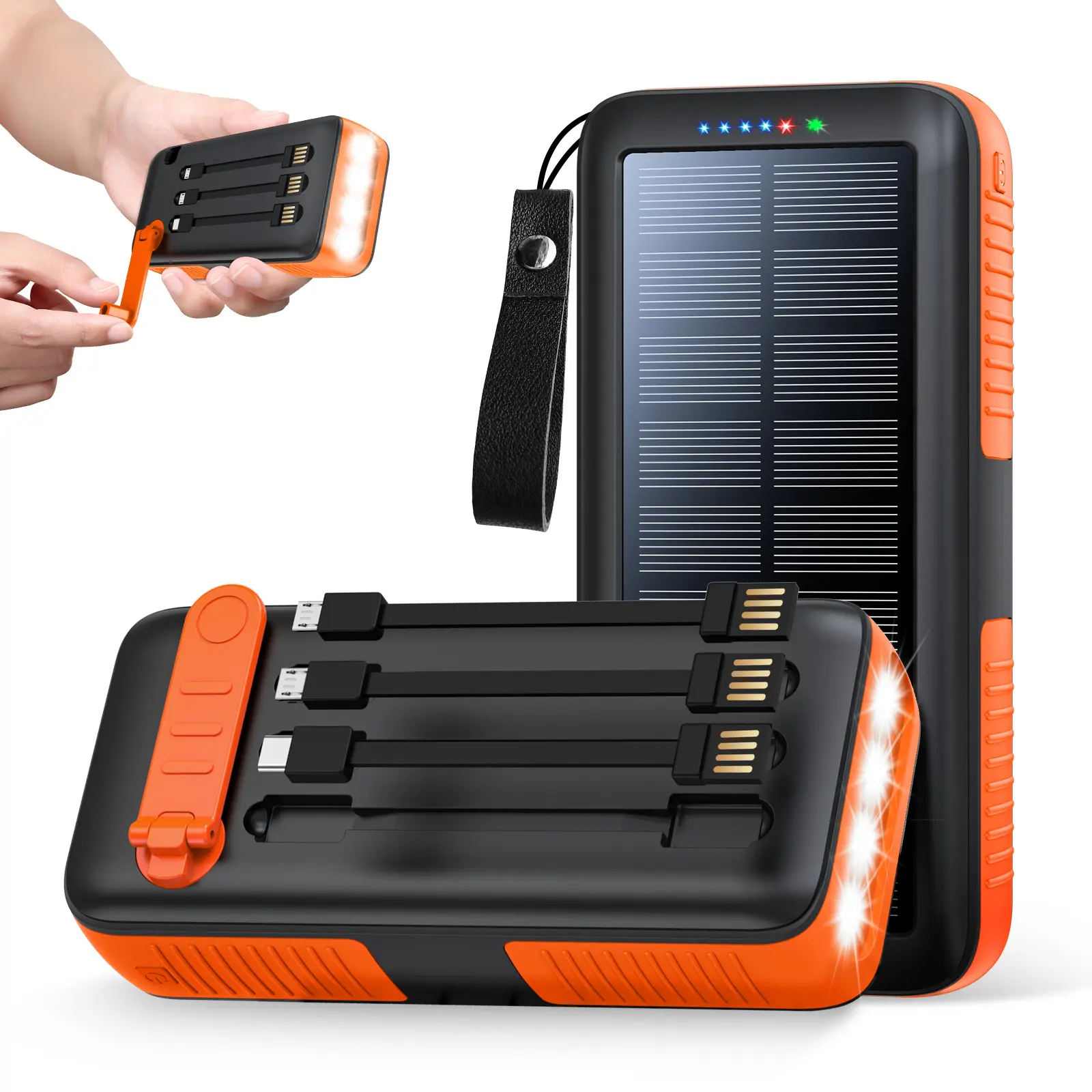 solar Power Bank 63200mAh Portable Charger Dual Outputs Dual Inputs 4 LEDs Flashlight Hand Crank Solar Charger Fast Charging Battery Pack for Outdoor Camping Emergency Gear