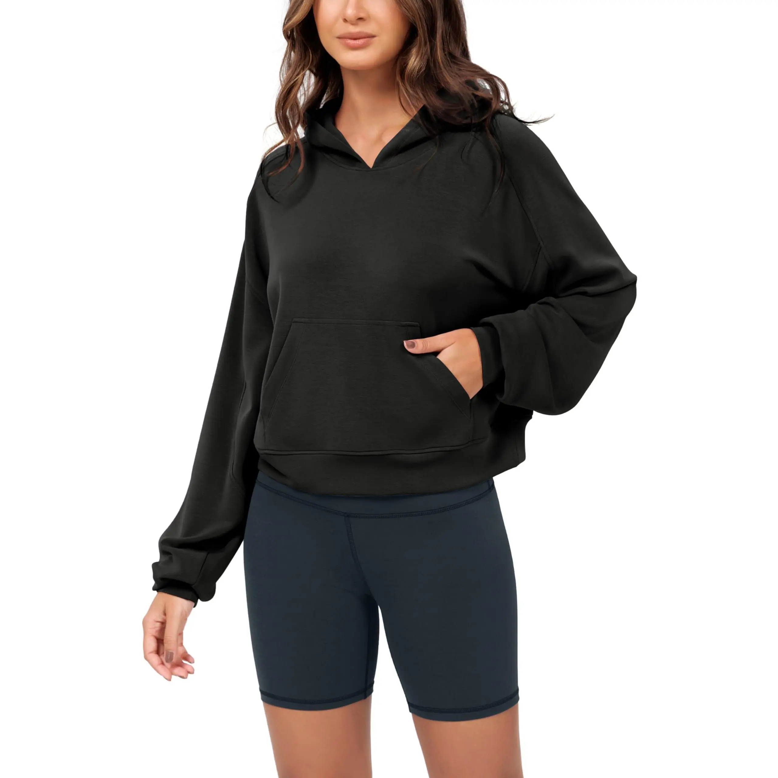 ODODOS Women's Modal Soft Trendy Loose Oversized Longsleeves Basic Cropped Hoodie - Oversized Long Sleeve Pullover Sweatshirt with Kangaroo Pocket for Workout & Casual Athleisure Wear (Polyester Blend Fabric) Hoodies Streetwear Trendy Hoodies