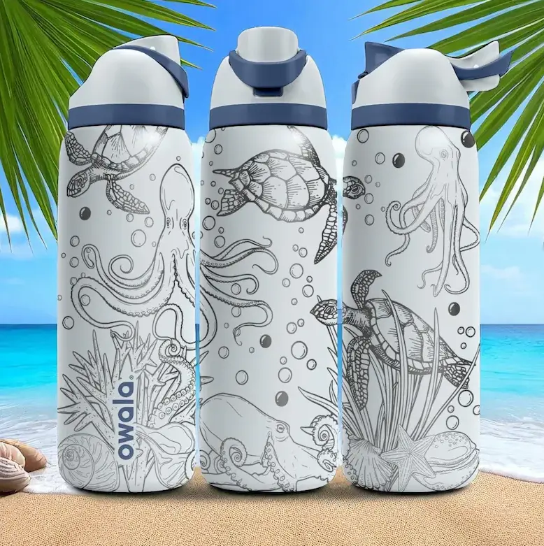 Owala FreeSip 32oz Octopus Engraved Water Bottle | Custom Laser Engraved Stainless Steel Insulated Bottle | Ocean Sea Creature Design Travel Bottle with Straw Lid