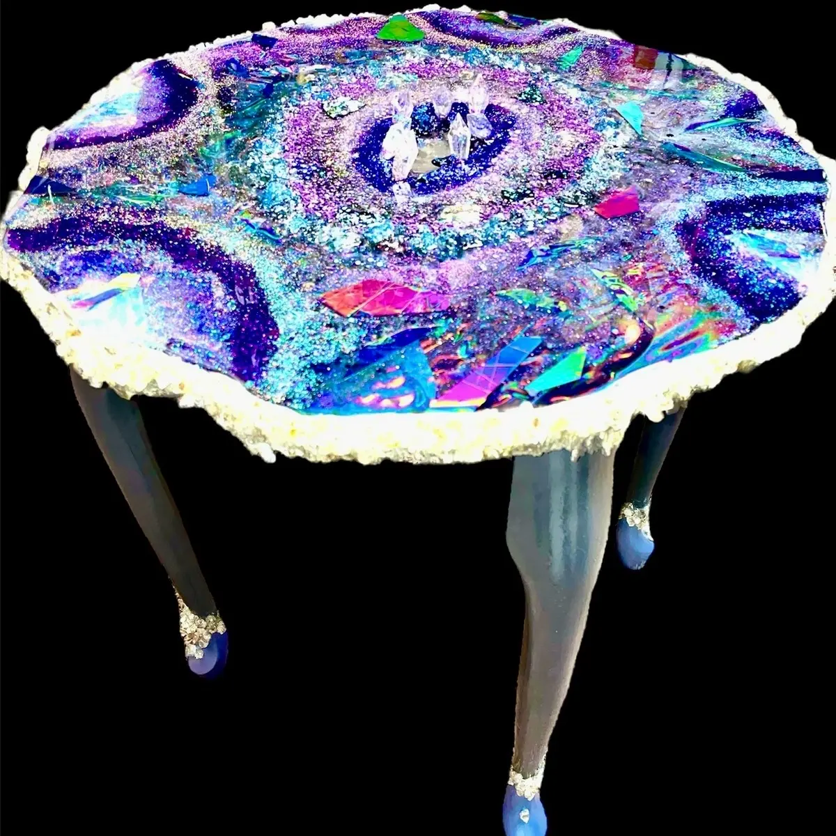 Iridescent 3-D Crystal Geode Epoxy Resin table