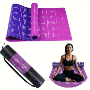 Yoga Mat With Yoga Pose Patterns And Side Storage Bags -75 Yoga Poses With Illustrations And 75 Stretching Actions - Cute Yoga Mat For Men And Women - Non Slip, Extra Thick, Flexible And Durable Yoga Mat For Beginners
