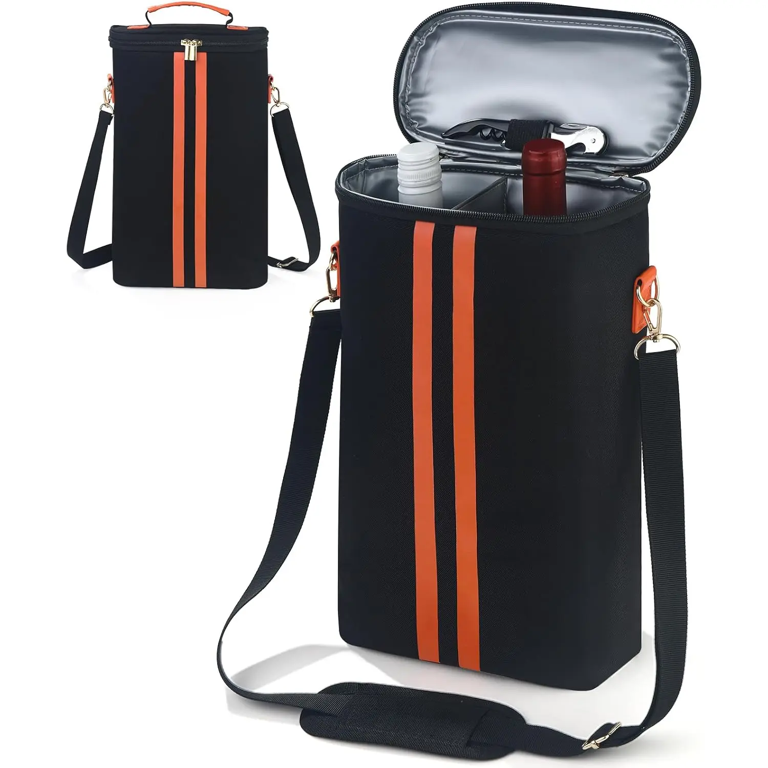2-Bottle Insulated  Carrier Tote - Leakproof Padded 900D Oxford  Cooler Bag for Travel, Picnics, Beach & Parties - Ideal   for  Lovers