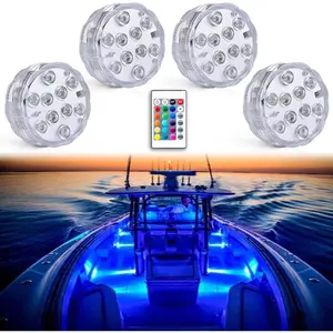 Boat Lights Wireless Battery Operated, Waterproof Marine Led Light for Deck Courtesy Interior Lights, Fishing Kayak Duck Jon Bass Boat, RGB Multi Color Remote Controlled, 4pcs