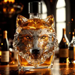 Creative Wolf Head Whiskey Decanter High Borosilicate Glass Liquor Bottle for Vodka Whiskey Unique Bar Gift
