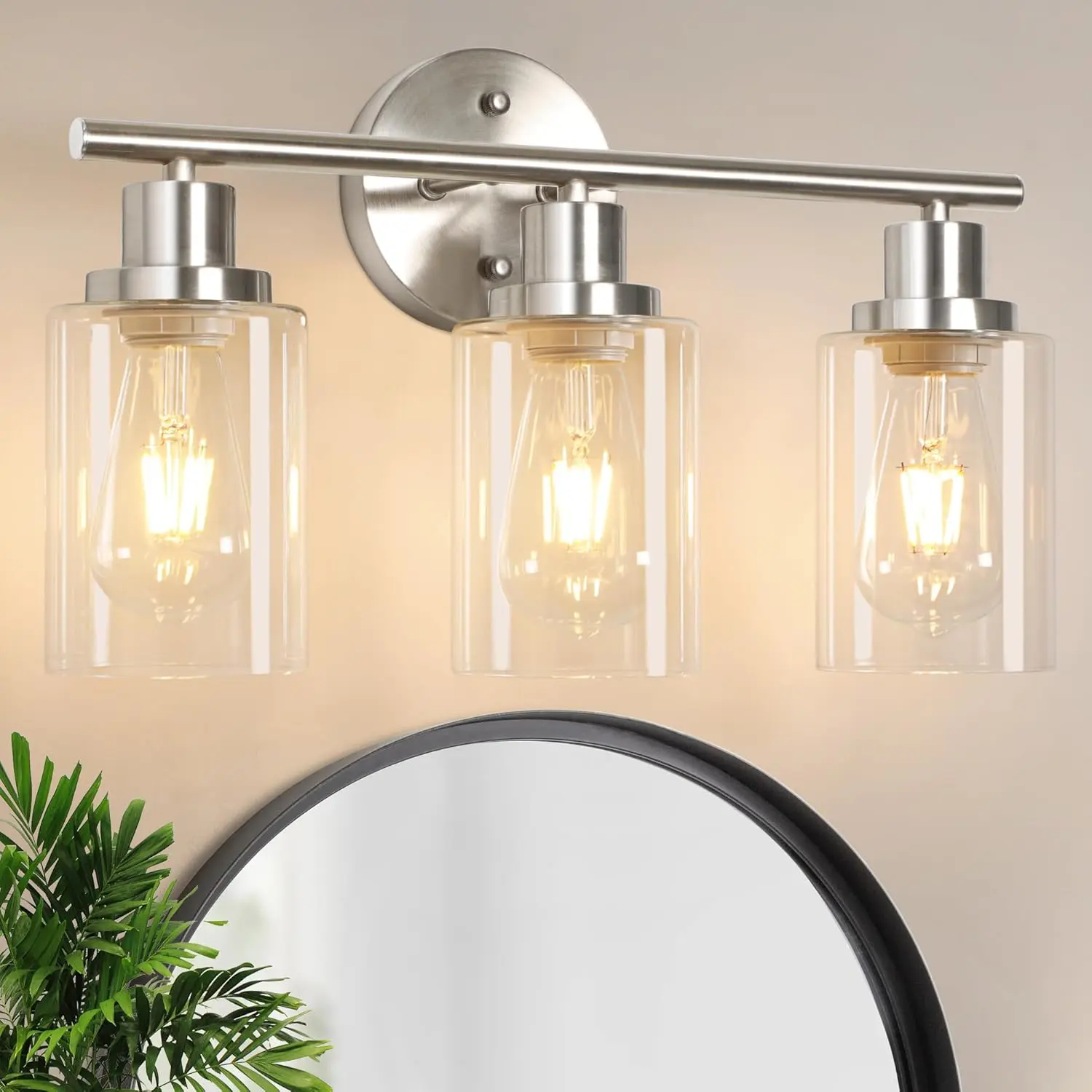 Vanity Lights Black Wall Sconce Light with Clear Glass Modern Design E26 Base for Bathroom Living Room Bedroom Hallway Easy Installation