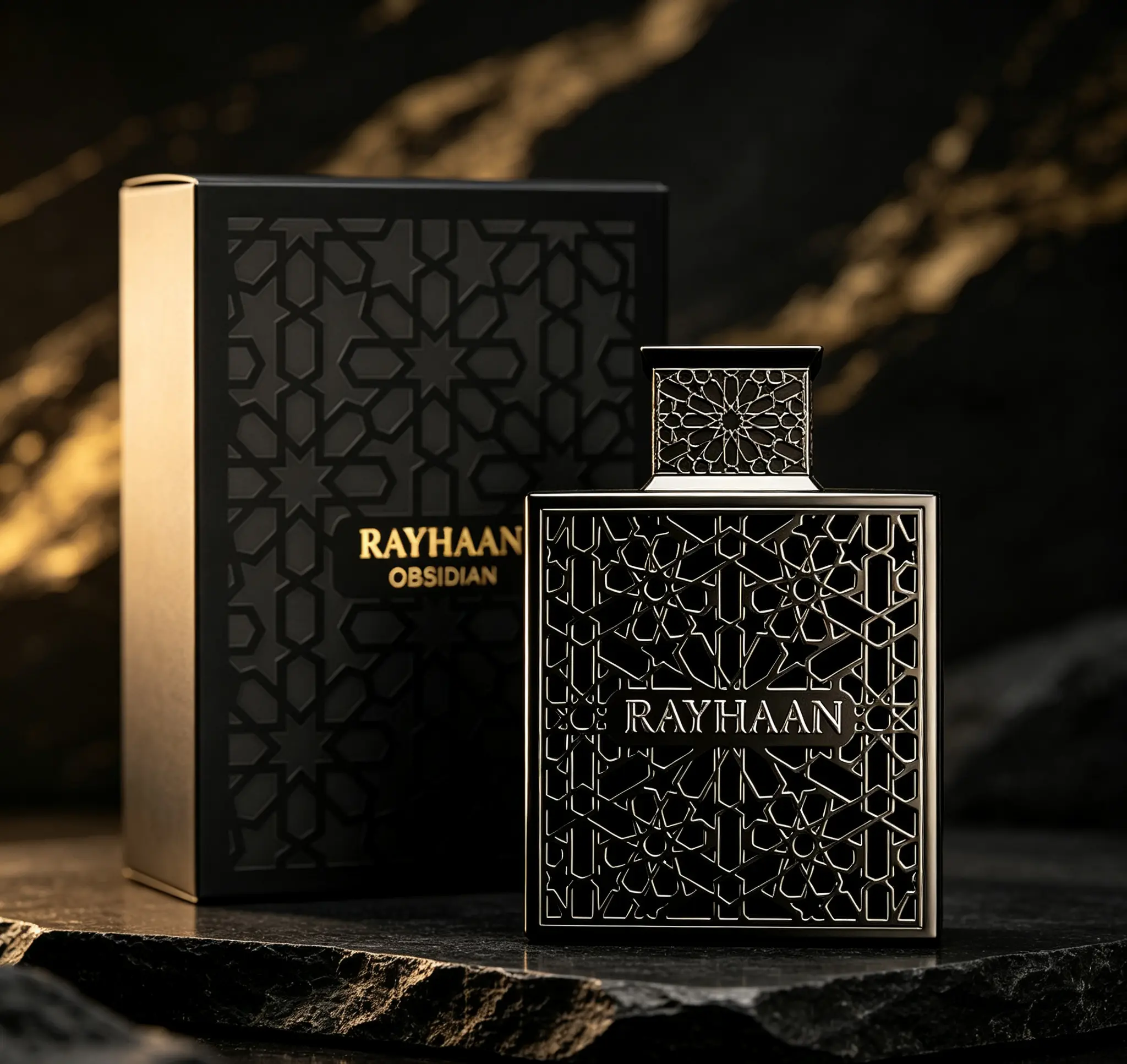 Rayhaan Obsidian Eau de Parfum for Men, Masculine Woody Spicy Amber Scent, All Day Long Lasting Cologne Spray, 3.4 Oz / 100ml