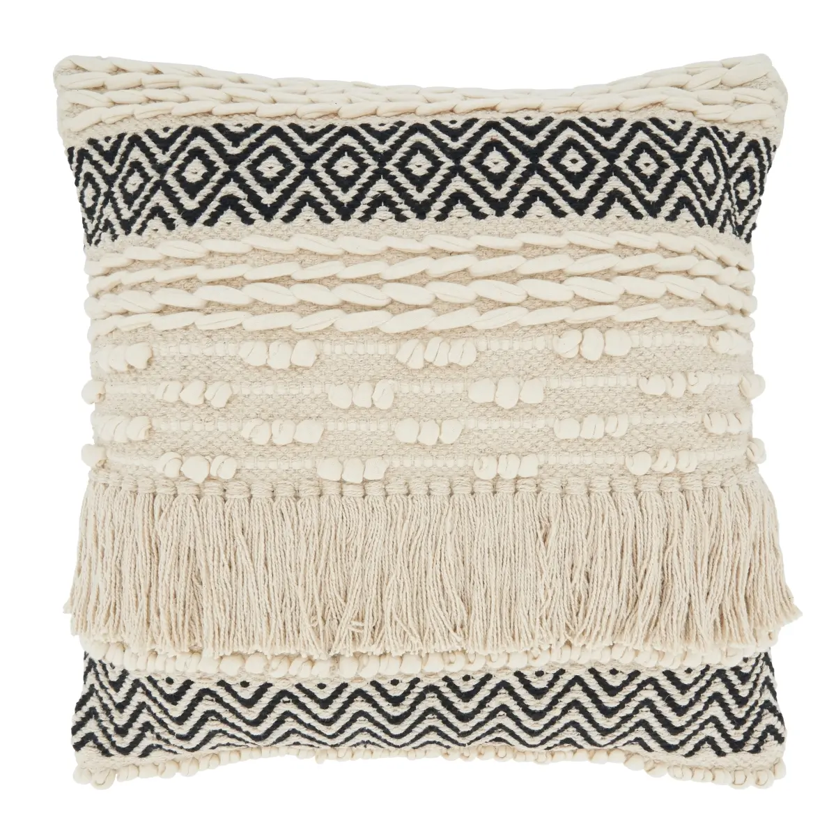 Saro 2904.N18SP 18 in. Multi-Textured Moroccan Design Square Throw Pillow with Poly Filling, Natural