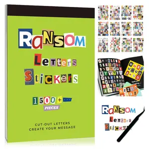 Ransom Letter Sticker Book 1500+ Pcs Retro Alphabet & Number Cut-Outs for Scrapbooking Journaling DIY Crafts Vision Boards Waterproof Vinyl with Tweezers