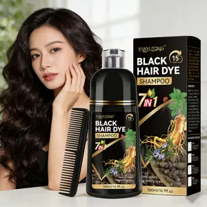 500ml Black Herbal Hair Dye Shampoo, Home Hair Coloring, 7-in-1 Herbal Extracts, Gentle & Mild 3-in-1: Dye, Cleanse & Condition, 15-Min Quick Coloring, Family-Size Leaves Hair Soft, Shiny & Naturally Healthy, Suitable for Men & Women