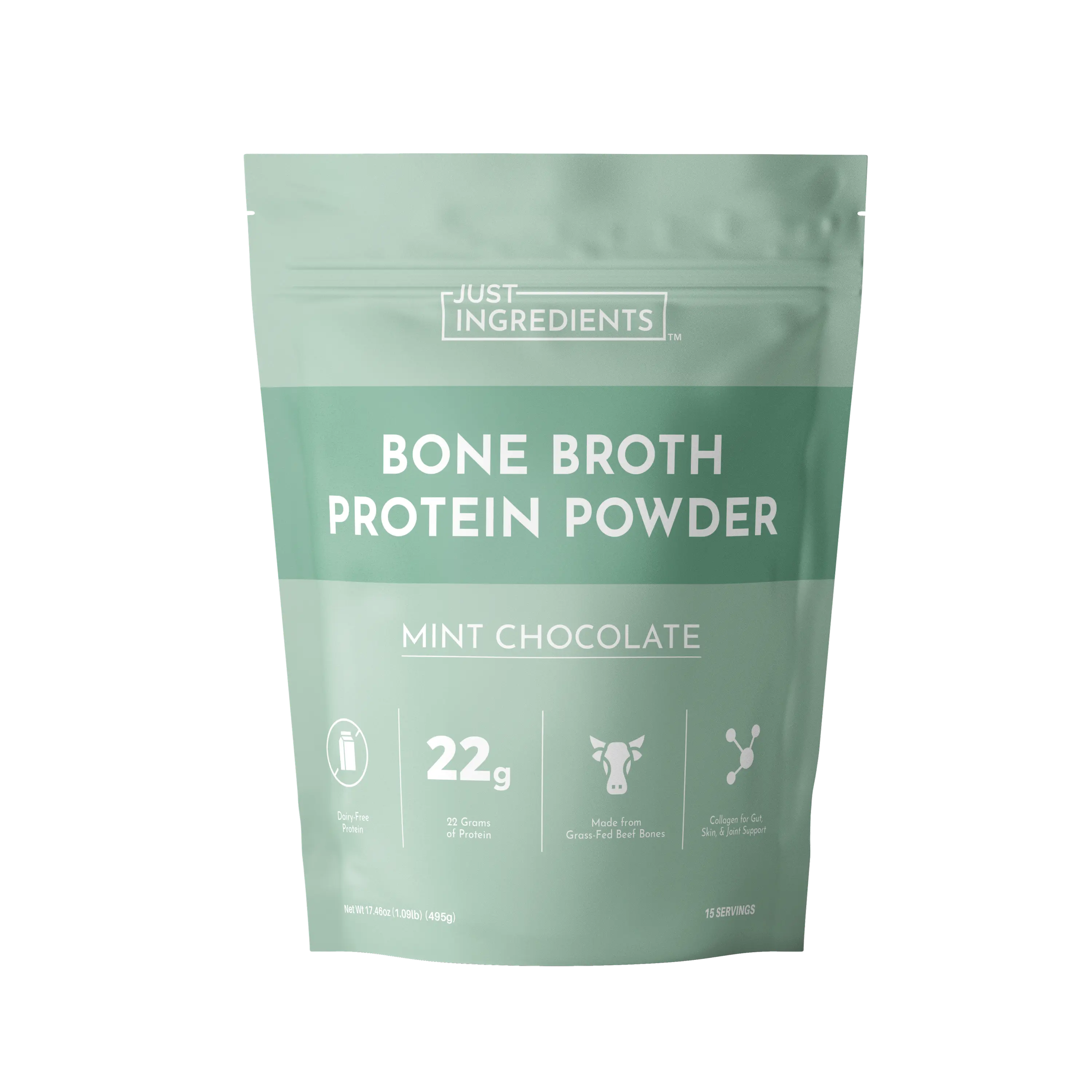 Just Ingredients Mint Chocolate Bone Broth Protein | 15 Servings | 21g Grass-Fed Protein per Serving | Dairy-Free | Collagen for Gut, Skin & Joint Support | Made with Real Food Ingredients