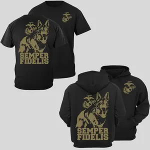 Unisex USMC Emblem Semper Fidelis Tops - Casual Round Neck T-Shirt, Longsleeves, Hoodie, Soft Cotton Blend Ribbed Fabric, Relaxed Fit, Patriotic Marine Graphic, Classic Vibe, Menswear Gift for Marines