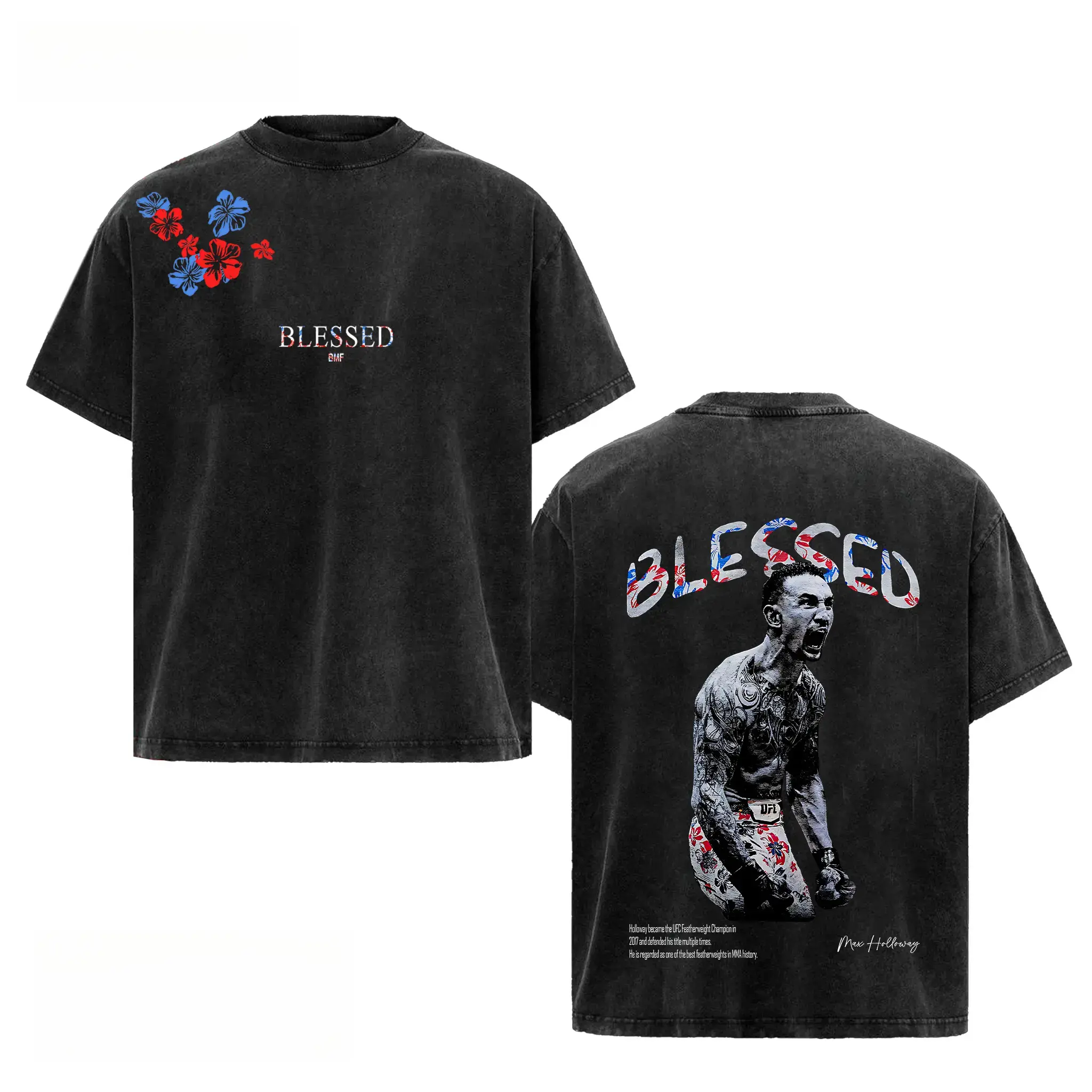 PREMIUM Max Holloway Blessed V2 Tee, Blessed BMF T-shirt, UFC MMA Fan Custom Graphic Design, Gym Wear, Gift for Fighters, Sports Apparel Casual Fit Streetwear Casual Loose Tee