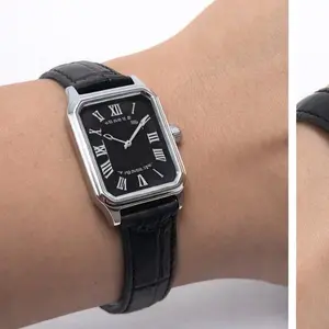 Genuine Lather Black Watch - Adjustable Strap with Gold Buckle - Stylish & Durable Timepiece