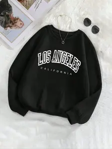 Women's "LOS ANGELES CALIFORNIA" Letter Print Crew Neck Sweatshirt, Casual Long Sleeve Pullover for Fall & Winter, Ladies Clothes for Daily Wear