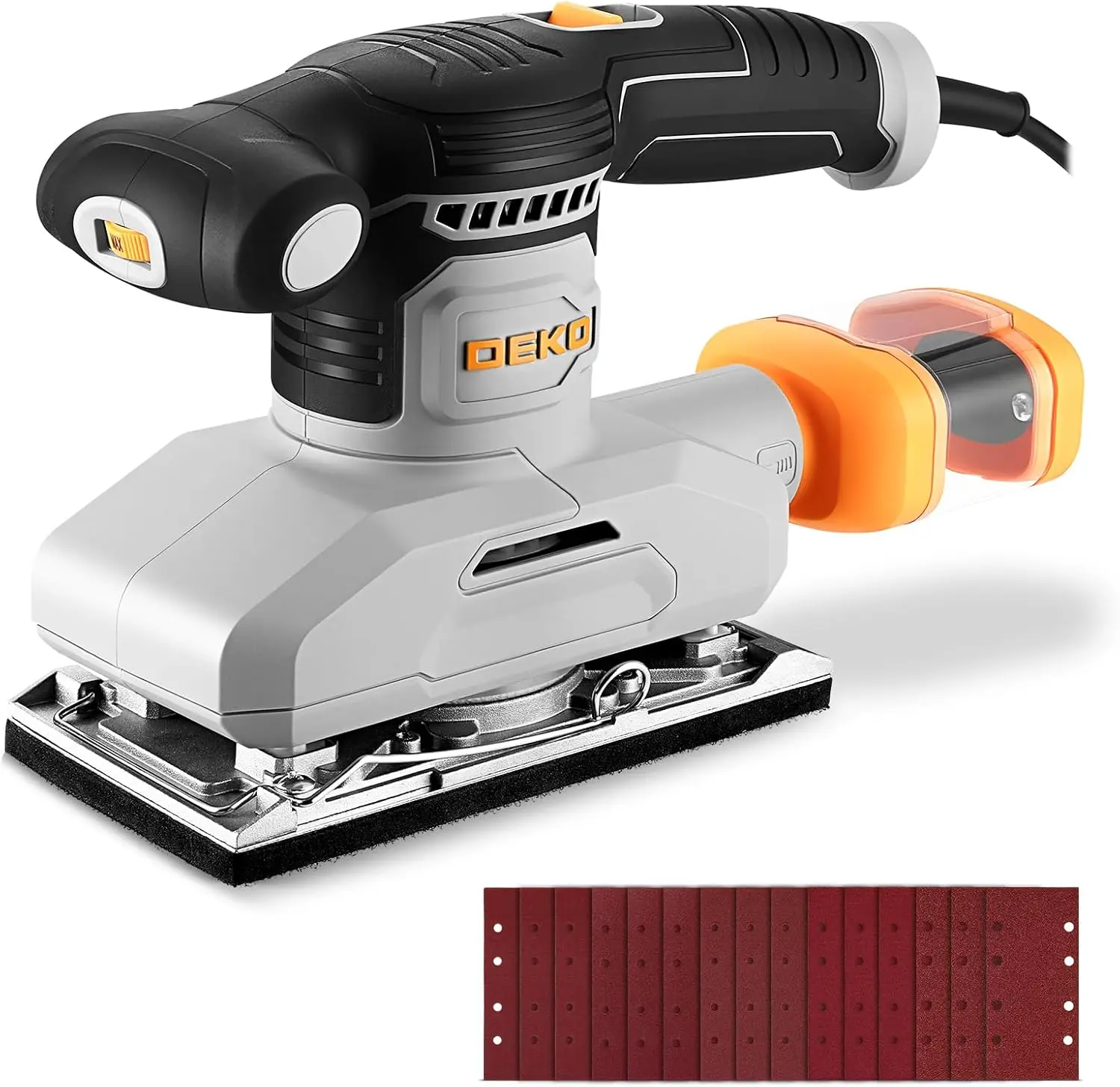 2.2 Amp 1/3 Sheet Palm Sander for Woodworking, Variable Speed up to 26,000 OPM, Corded Electric Sheet Finishing Sander with 15 pcs Sandpaper and Dust Box for Wood Polishing Sanding