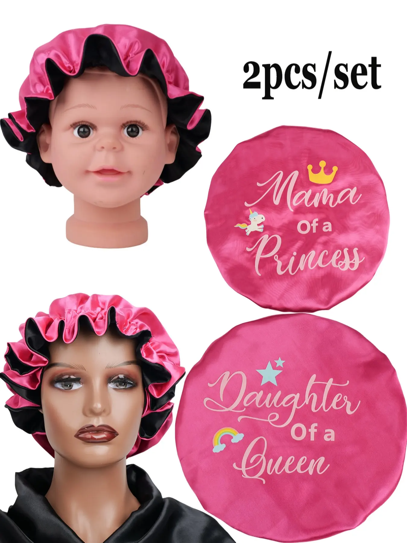 Mommy & Baby Satin Sleep Cap Set, Nighttime Sleeping Hat, Parent-Child Sleep Cap, Women's Hair Cap, Comfortable Sleep Headwear, Bonnets for Sleeping, Curly Hair Nightcap