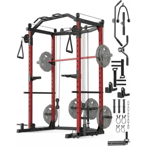 1600LBS Full-Featured Home Gym Power Cage, Multi-Function Squat Rack with Cable Crossover, Complete Strength Training Station with LAT Pulldown, J-Hooks, Dip Bars & Landmine for Home Fitness