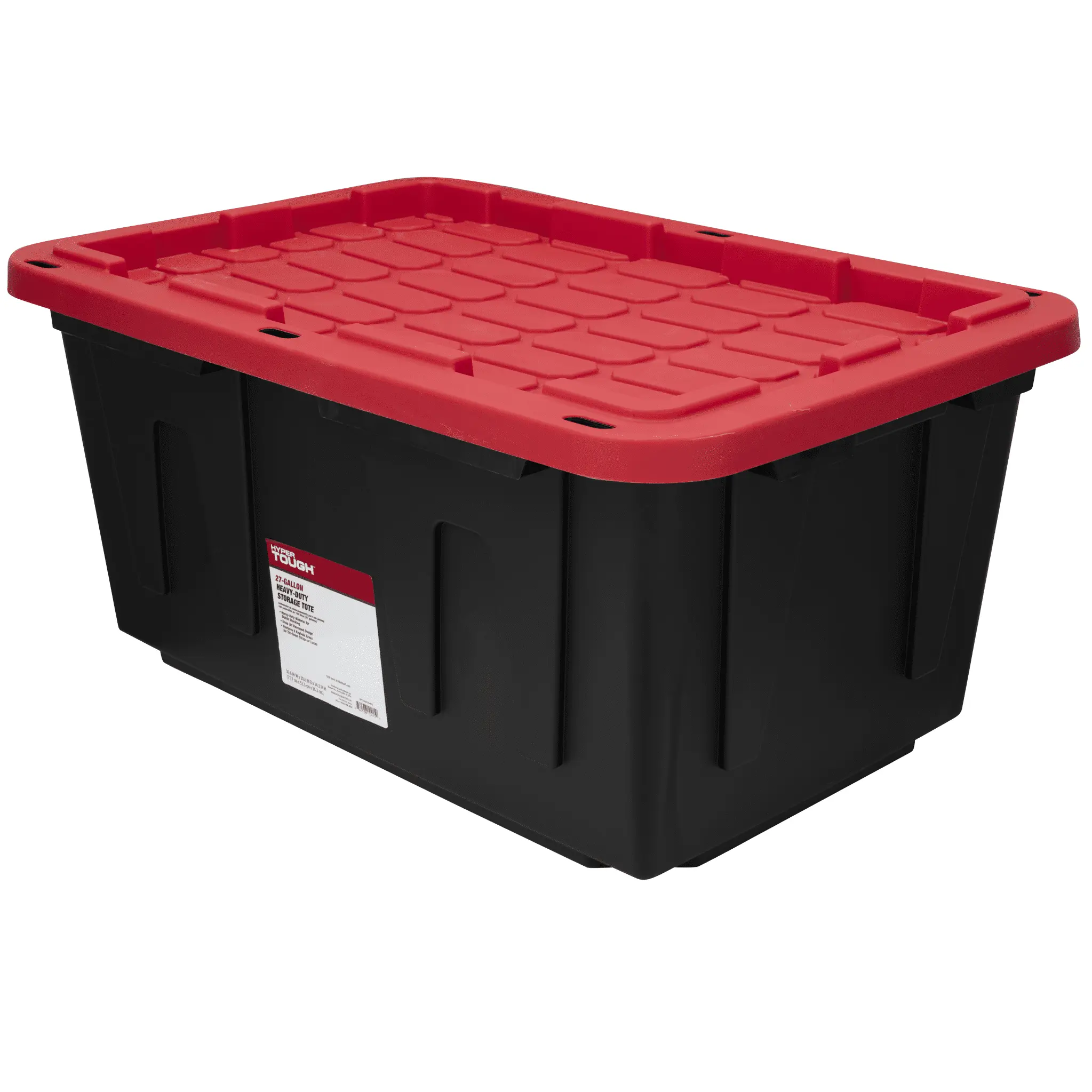 Hyper Tough 27-Gal Heavy-Duty Plastic Storage Bin with Snap Lid, Black and Red Home Organizer Storage Container