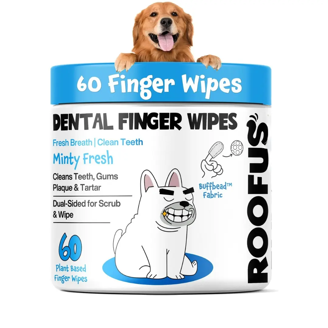 Roofus Dog Dental Finger Wipes | 60 Pack | Scented Tooth Cleaning | Remove Plaque & Freshens Breathe