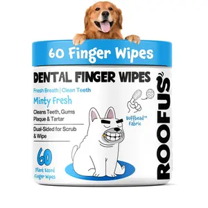 Roofus Dog Dental Finger Wipes | 60 Pack | Scented Tooth Cleaning | Remove Plaque & Freshens Breathe
