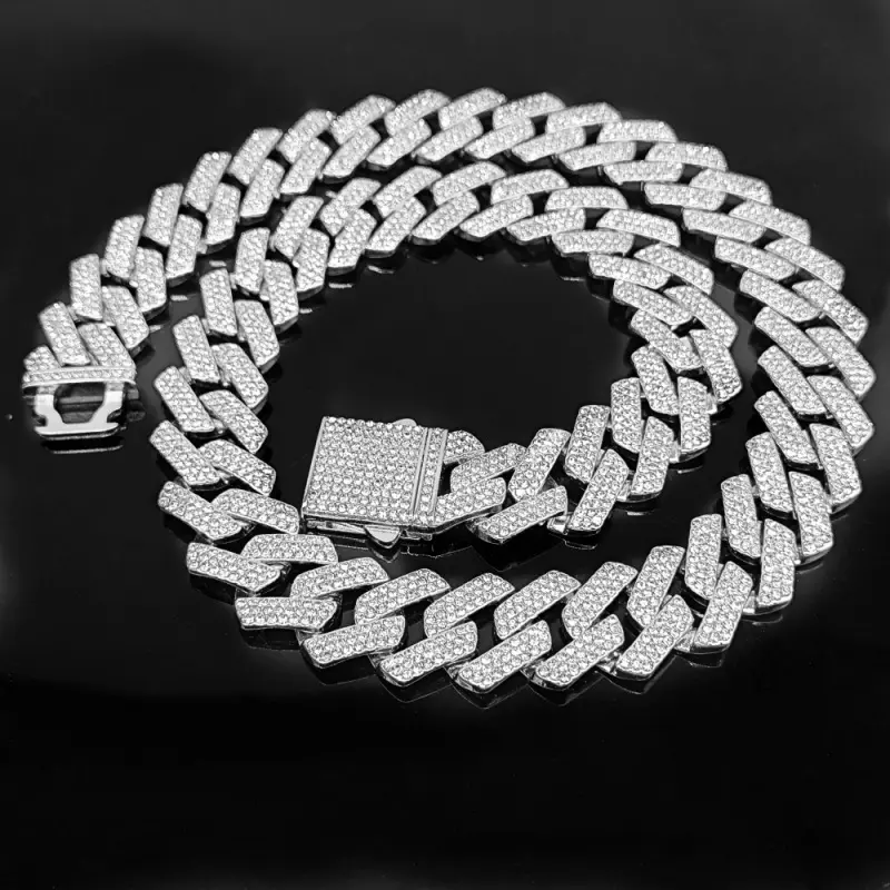 20mm Prong Cuban Link Chain - 3-Row Iced Out Heavy Hip Hop Jewellery, Unisex Chain for Shared Style Moments, Men's/Women's Choker Necklace Bracelet, Jewelry For Women, Men's Jewelry, 20Mm Cuban Chain, Cuban Chain Link Necklaces