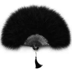 Black Feather Fan, 11inch Large Black Feather Hand Rave Fan Handheld for 1920s Gatsby Vintage Style, Costume Party, Burlesque, Clothing Accessories and Bridgetown Party Decoration