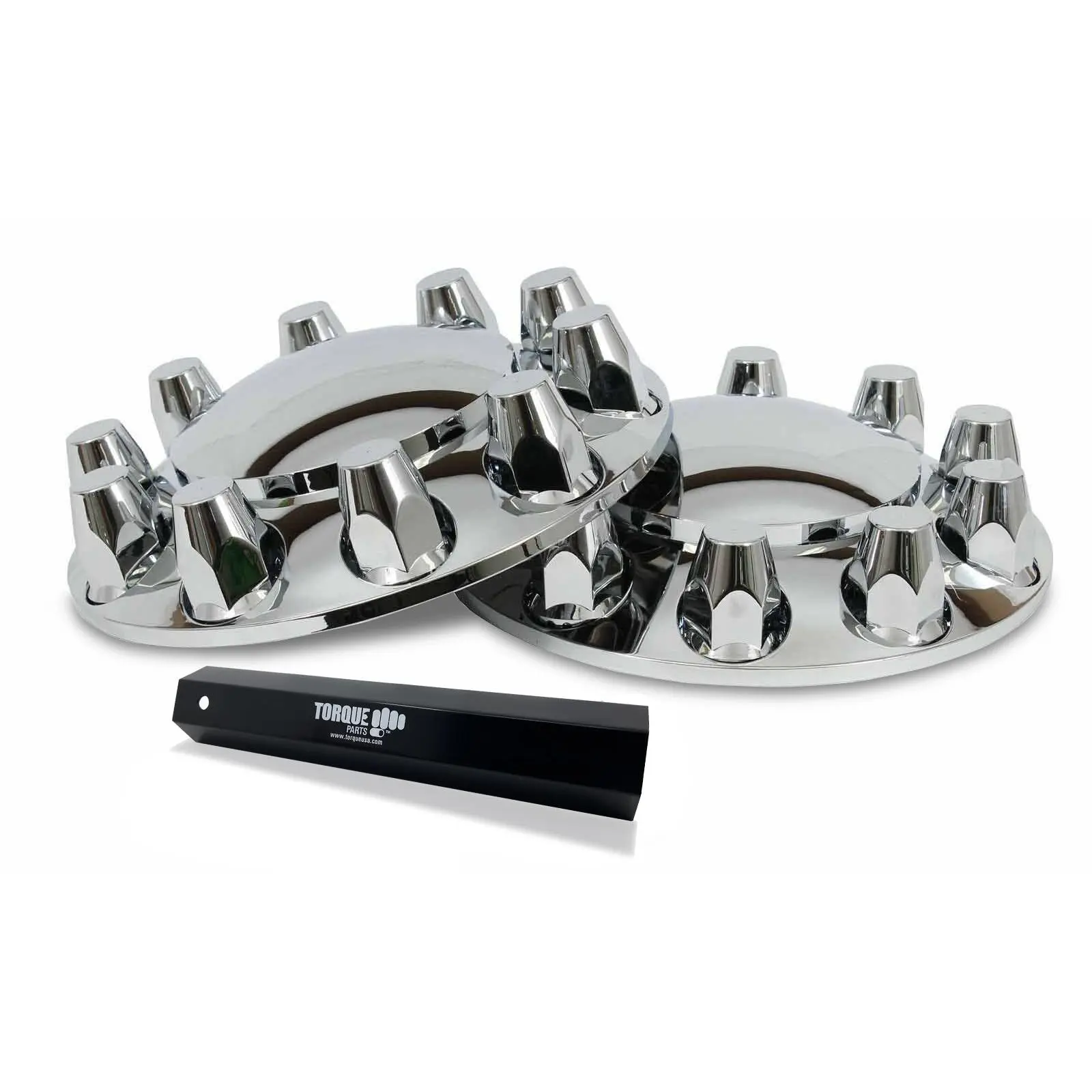 Torque Chrome Plated Hubcap Wheel Cover Kit (2-Pack) - 33mm Screw-On ABS Plastic, Removable Center Caps, Optimal Size, Aesthetic Upgrade, Durable Reliability, Front Standard, Remover Tool for Semi Trucks (Universal Fit, TR583-TWC), Universal Compatibility