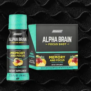 Onnit Alpha BRAIN Focus Energy Shot Supplement - Energy, Focus, Mood, Stress, Brain Booster Drink - Tropical (2.5 fl oz, 6 ct)
