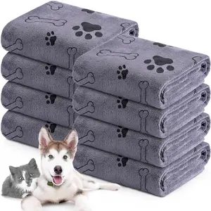 3 Pack Quick-Dry Pet Towels for Small Medium Dogs, Soft Absorbent Polyester, Fun Paw Print Design, Ideal for Bathing and Grooming