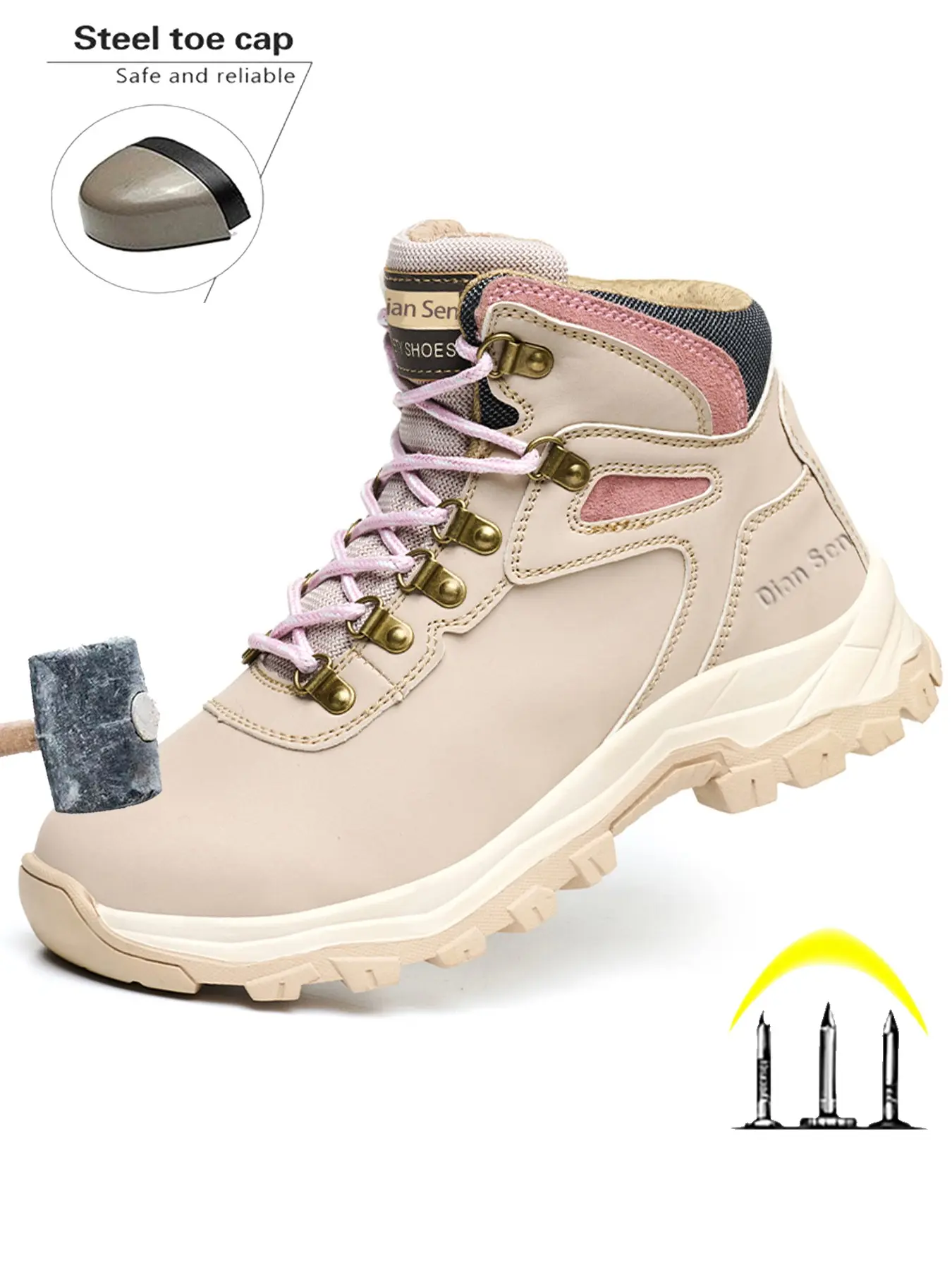 Women's steel toe shoes, Anti slip, Anti smashing, Anti puncture work shoes, Factory outdoor work shoes, Comfortable, Safe, Breathable structure, Sports shoes, Ergonomic design, Safety work shoes, Safety Work Footwear
