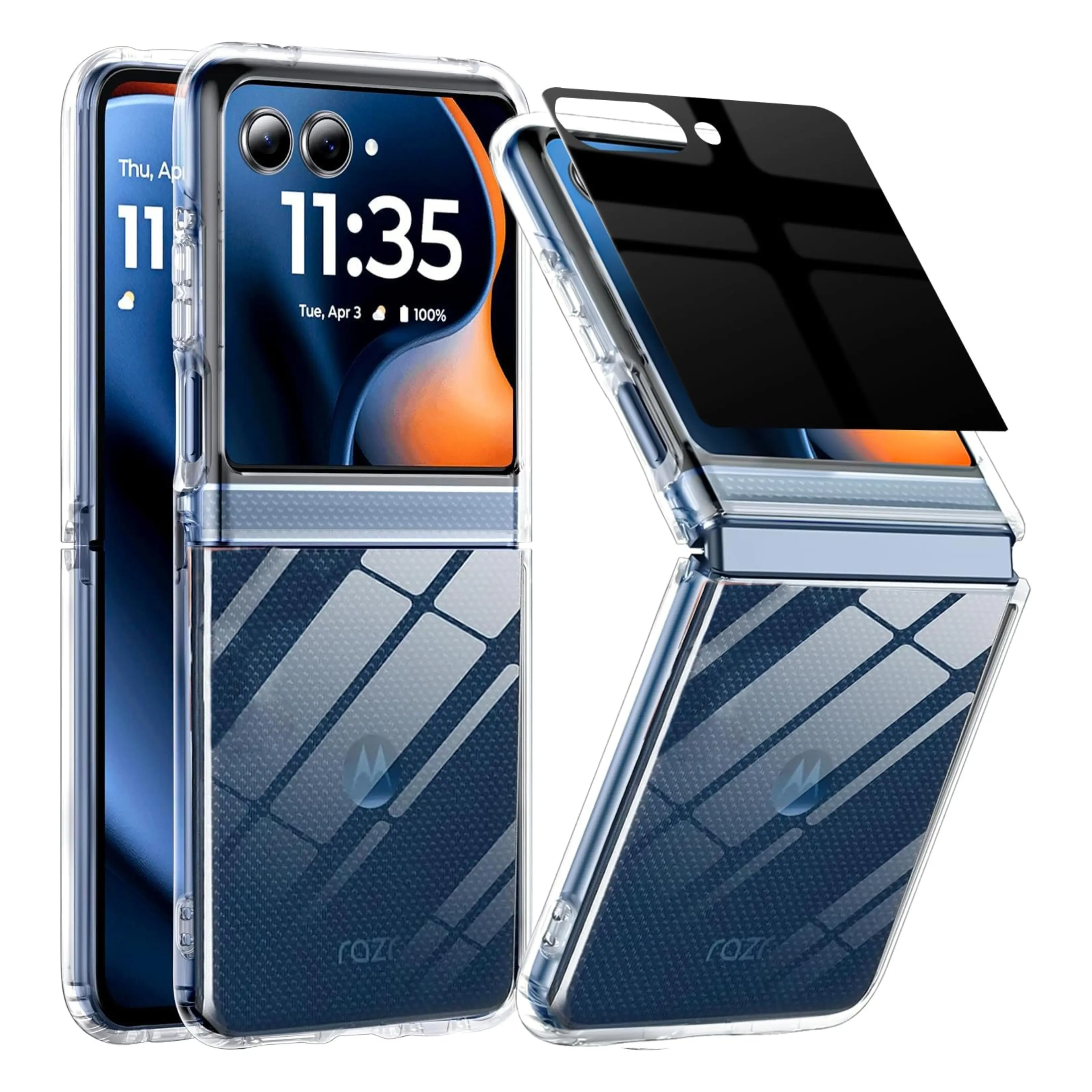 Crystal Clear Hard PC Phone Case with Privacy Screen Protector for Motorola Razr 2025 5G - Thin, Slim, Anti-Scratch, Shockproof Protective Cover