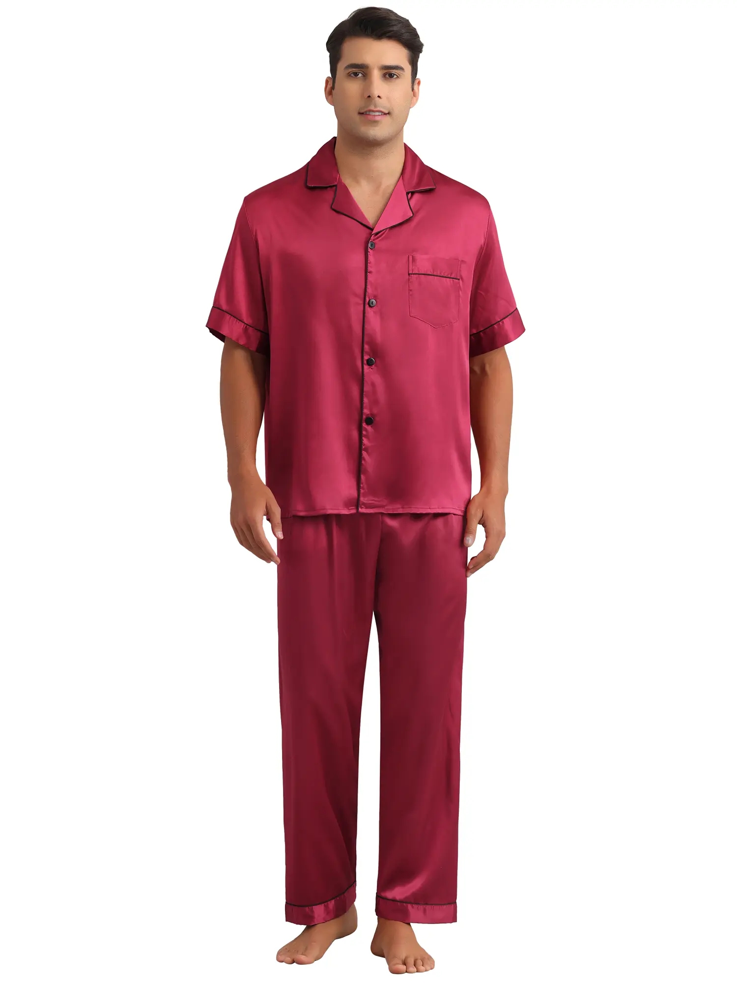 INSPIRE CHIC Satin Pajamas Set for Men's 2 Pieces Sleepwear Button Down Short Sleeve Sleepshirt Sleep Pants Casual Loungewear