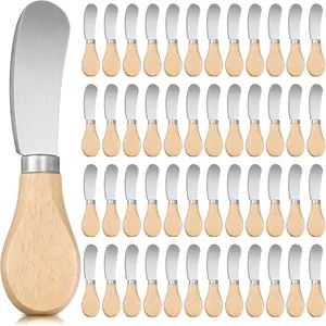 48 Pcs Cheese Spreader Knives with Wooden Handle Stainless Steel Butter Spreader for Charcuterie Board Sandwich Appetizers Cocktail Spreading