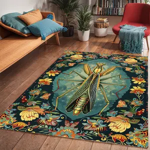 Vintage Insect Print Area Rug for Living Room Bedroom, Foldable Non-Slip Soft Carpet, Ideal for Home Decoration and Easy Maintenance, Floral Pattern Decorative Rug