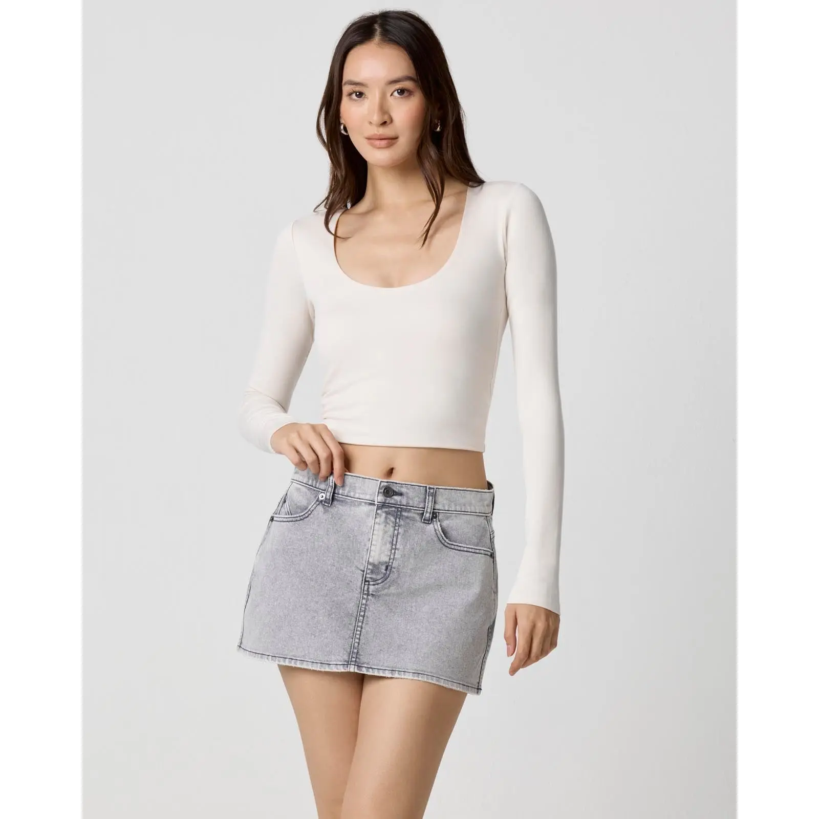 Power Mesh Plunge Long Sleeve
