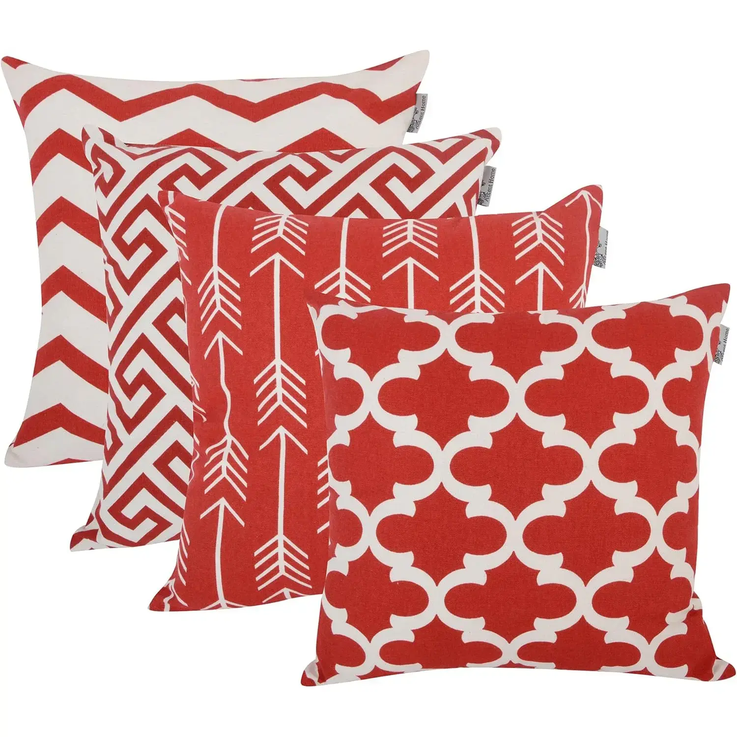 4pc Red Cotton Canvas Accent Cushion Covers - 18x18in Size, Double-Sided Printed, Customizable Household Textile for Sofa, Couch, Accent Cushions