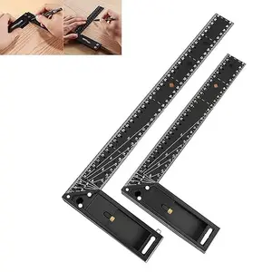 12"+16" Tooltekt Woodworking Square Ruler, Multi-Angle Measuring Multifunctional Right Angle Ruler, Universal Combination Angle L Square for Precise Measuring, Drawing (Black, 2 Mix)