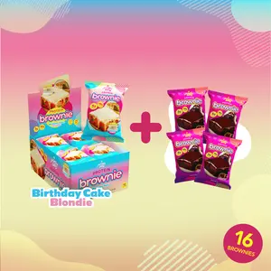 Birthday Cake Blondie Prime Bites Protein Brownies - 12 Pack + 4 Free Chocolate Glazed Donuts | High Protein Food