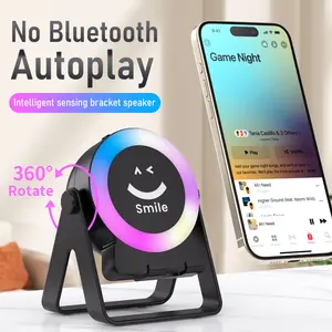 Wireless Induction Speaker, Cell Phone Stand with Bluetooth Speaker, Stereo Sound, RGB Ambient Light, Phone Holder Compatible with iPhone/iPad/Android/Samsung Galaxy-Black Adjustable Anniversary, Birthday, Audio