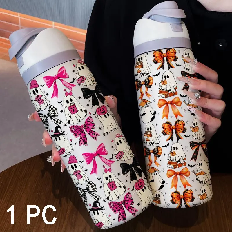 32oz Butterfly Ghost Dual Drink Sports Water Bottle, Insulated Water Bottles, Hydration Tumbler, Stainless Steel Vacuum Insulated, Large Capacity Fruit Cup, Perfect Gift for Women, Drinkware Stylish Flasks, Insulated Travel Drinkware