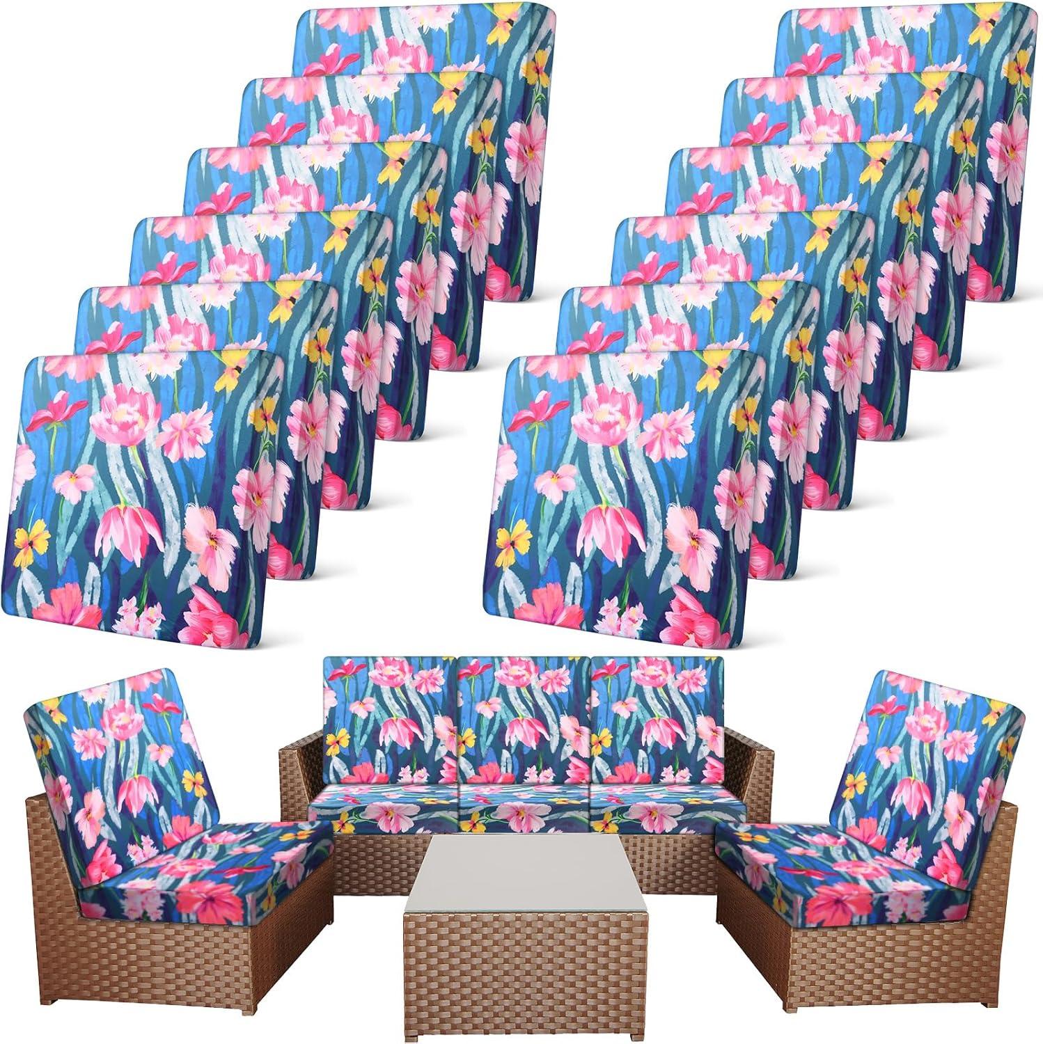 12/8/4Pcs Summer Patio Cushion Covers for Outdoor Patio Furniture & Indoor Sofa Cushions, Elastic Sofa Cover Sofa Slipcover Couch Covers Anti-Slip Sofa Seat Cover Replacement Sets for Summer Patio Decor
