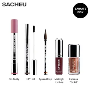 sacheu All Day Glam 5-Piece Makeup Set: Lip, Cheek, Eyeliner, Eyeshadow STAY-Ns, Lip Elixir Cosmetic Kit for Long-Wear Makeup and Glossy Lips