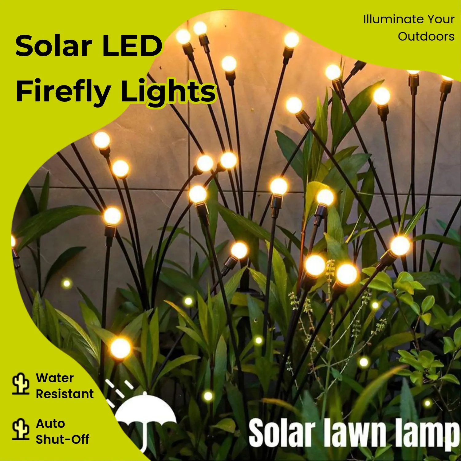 Colorful 2pcs Solar Outdoor LED Firefly Lights - 10 Bulb Included, Water Resistant, Auto Shut-Off, for Backyard, Garden Decorations