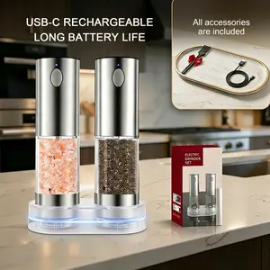USB-C Rechargeable Electric Salt and Pepper Grinder Set - Automatic Spice Mill with Adjustable Coarseness - Battery-Free Kitchen Gadget 2 Pack